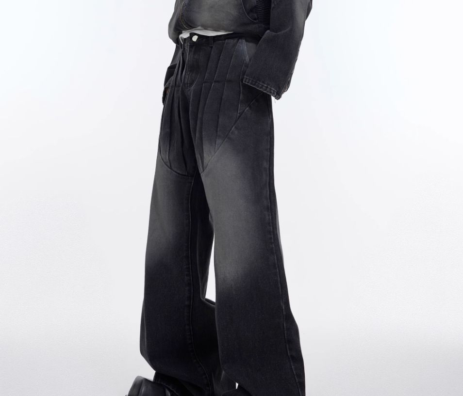 Heavyweight Retro Distressed Deconstructed Denim Suit Jacket with 3D Embossed Design, Men's Trendy