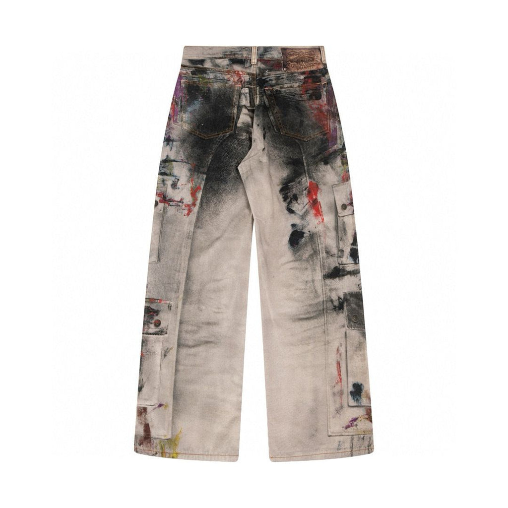 AC Style 25SS Painted Graffiti Splatter Denim Pants Cargo Pants Loose Straight Leg Wide Leg Pants